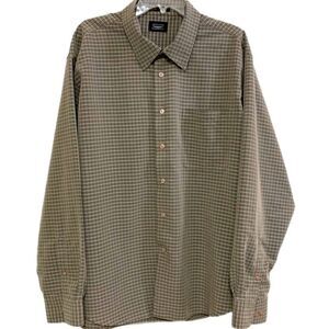 HAGGAR DRESS SHIRT MEN’S XXL TAN BROWN LONG SLEEVE BUTTON UP POCKET.
